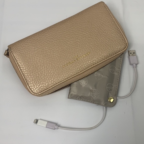 Adrienne Vittadini Phone Charging 3/4 Zip Accordion Wallet-Gold Vegan Leather - Picture 5 of 11